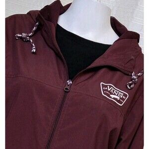 Vans Windbreaker Jacket Women's L/XL Hooded Lightweight Skater Style Maroon